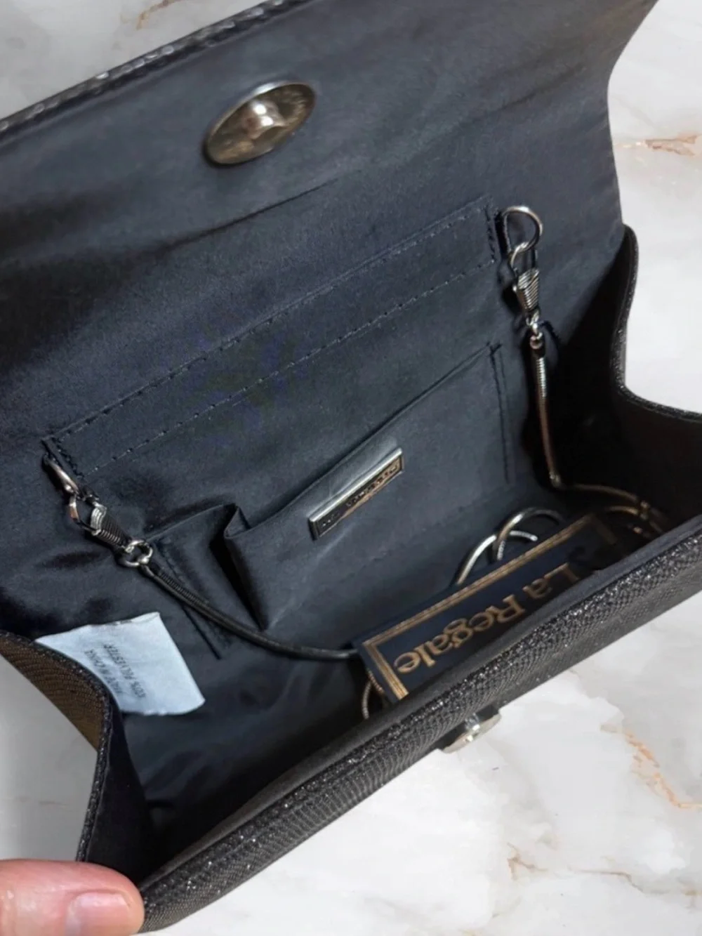 NWT La Regale Black Shimmer Evening Clutch Crossbody Bag